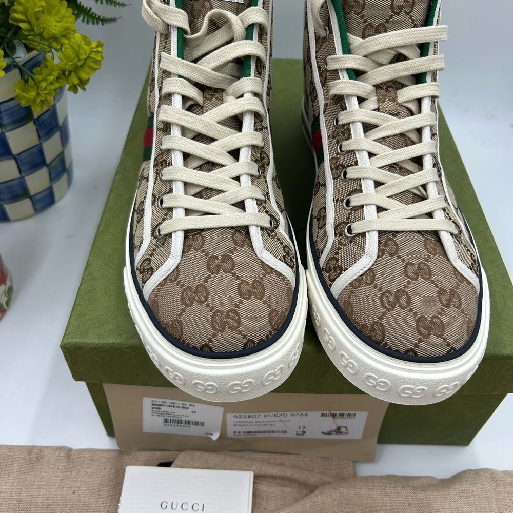 Men's Gucci 1977 tennis high top sneakers size 12 made in Italy - Picture 5 of 10